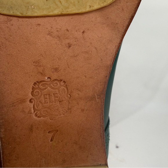 Elf Handmade Green Leather Lace-Up Wedge Shoes Size 7 Boho Oxford - Picture 13 of 13